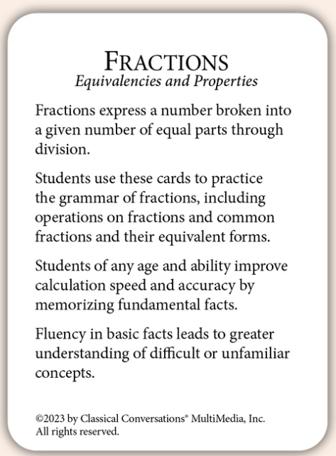 Fractions: Equivalencies and Properties (Math Flashcards)